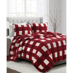 The Mountain Home Collection Sherpa 3-Pieces Comforter Set, Full/Queen,Red